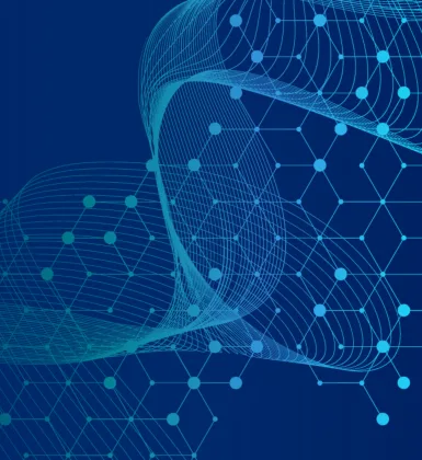blue connected dots in pattern over gradient blue background